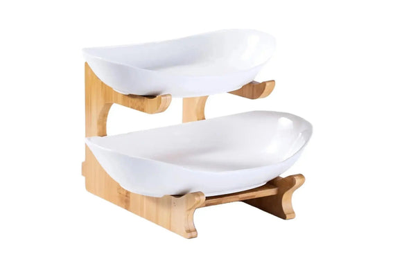 Utile 2 Tier White Bowl with wood rack Utile
