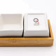 Utile 4 pc Square white ceramic serving dish with lids and wood base Utile